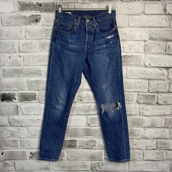 Levi's 501 Distressed Denim Straight Leg Jeans - Picture 1 of 12